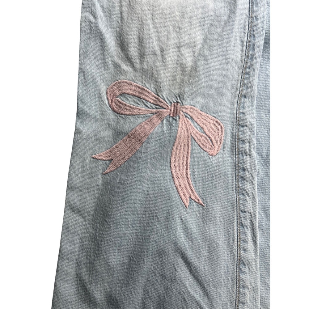 Abercrombie Kids Low Rise Baggy Jeans Light Wash Pink Embroidered Bows 13/14 - Picture 5 of 5